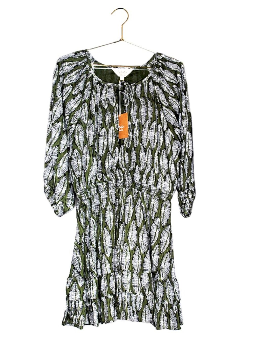 Short Green Palm Pattern Dress
